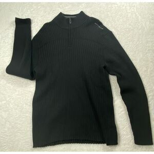 DKNY Jeans Men's Quarter Zip Ribbed Cotton Sweater Black Classic‎ Pullover XL
